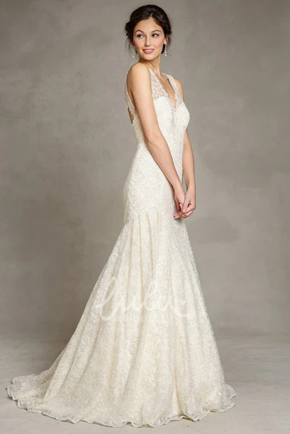 V-Neck Lace Floor-Length Wedding Dress Romantic Bridal Gown