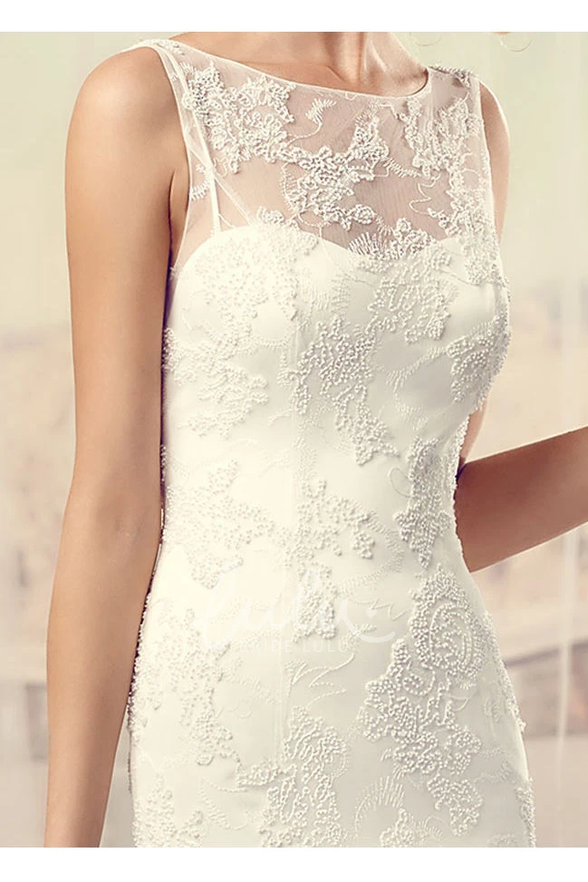 Illusion Scoop Neckline Lace Wedding Dress with Court Train Unique Bridal Gown