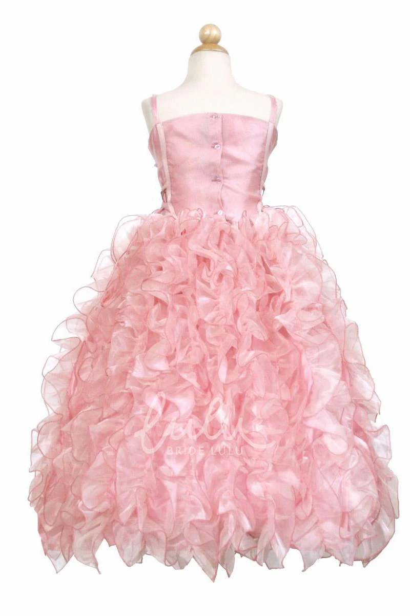 Ruffled Spaghetti Strap Flower Girl Dress in Long Length