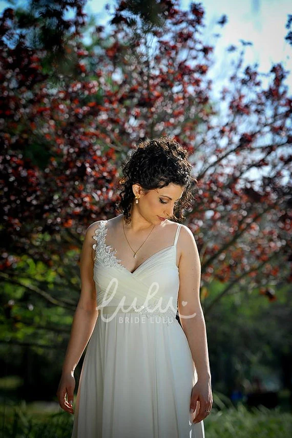 Backless Chiffon Wedding Dress with Beaded Lace Detail