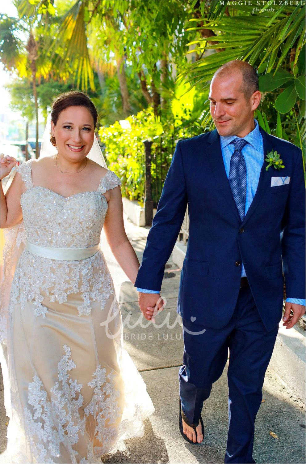 Champagne Lined A-Line Lace Wedding Dress Cap Sleeve