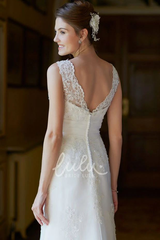 Maxi Lace A-Line Wedding Dress with Bateau Neckline Low-V Back and Sweep Train