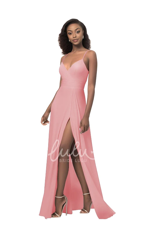 Spaghetti Strap Chiffon Bridesmaid Dress with Front Split Sexy & Chic