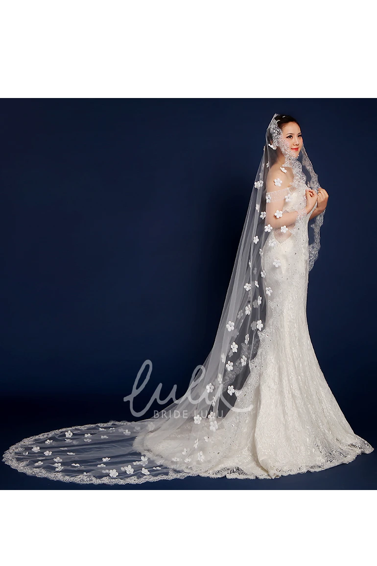 Cathedral Wedding Veil Floral Lace Edge