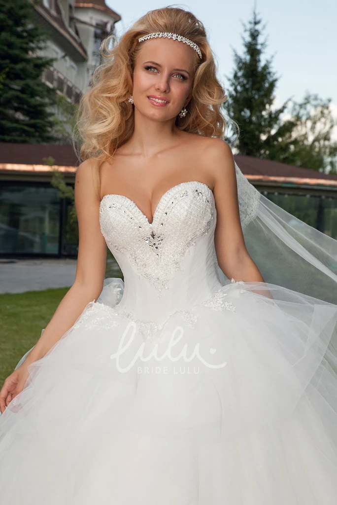 Sweetheart Ruffled Tulle Wedding Dress with Court Train and Beading Beaded Corset Court Train Ruffled Sweetheart Tulle Wedding Dress