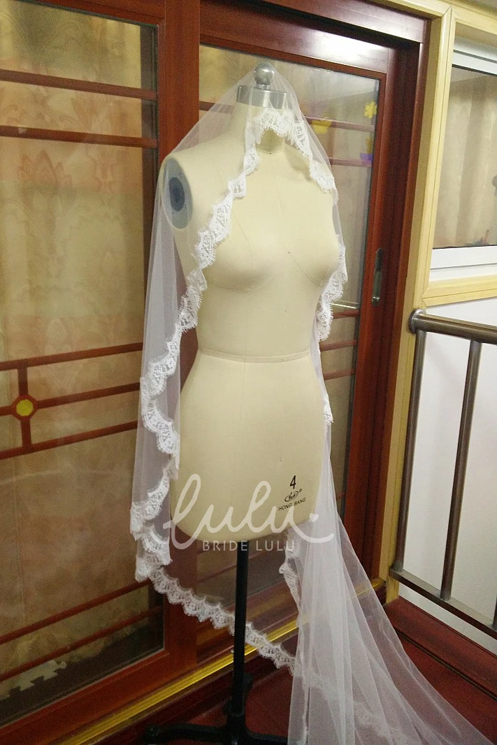 Super Long Western Style Lace Applique Bridal Veil