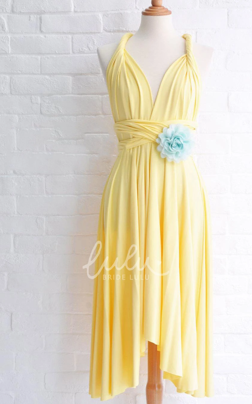 Infinity Sunshine Yellow Knee Length Wrap Convertible Dress