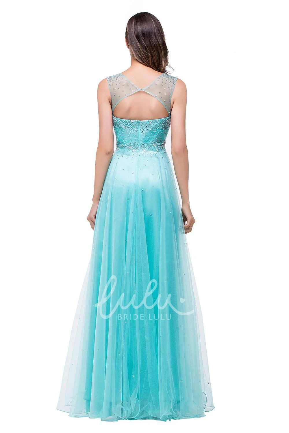 Illusion A-line Prom Dress with Delicate Beadings and Sleeveless Design
