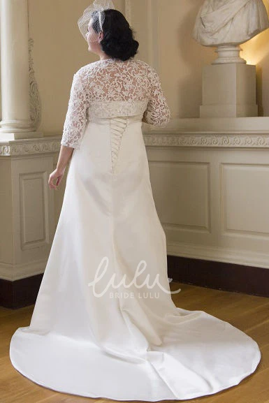 Lace Bodice Taffeta Wedding Dress with 3/4 Sleeve Jacket Elegant Bridal Gown