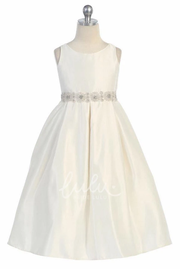 Beaded Lace & Satin Flower Girl Dress with Pleats and Tiers Elegant Style