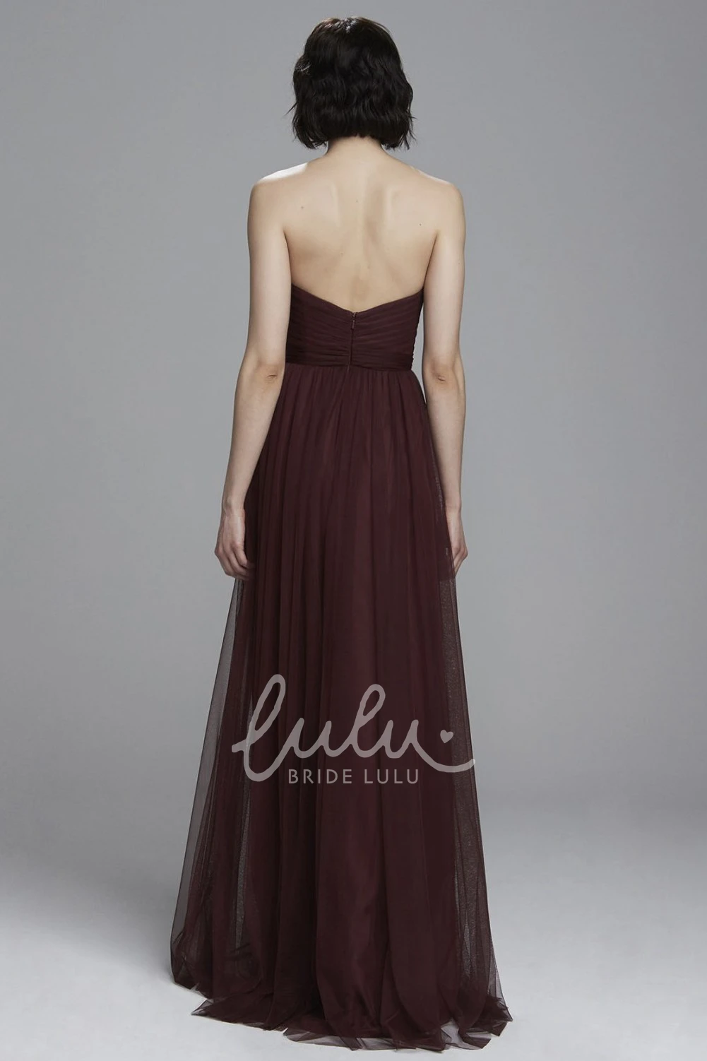 Strapless Ruched Tulle Bridesmaid Dress Floor-Length Sleeveless Sheath