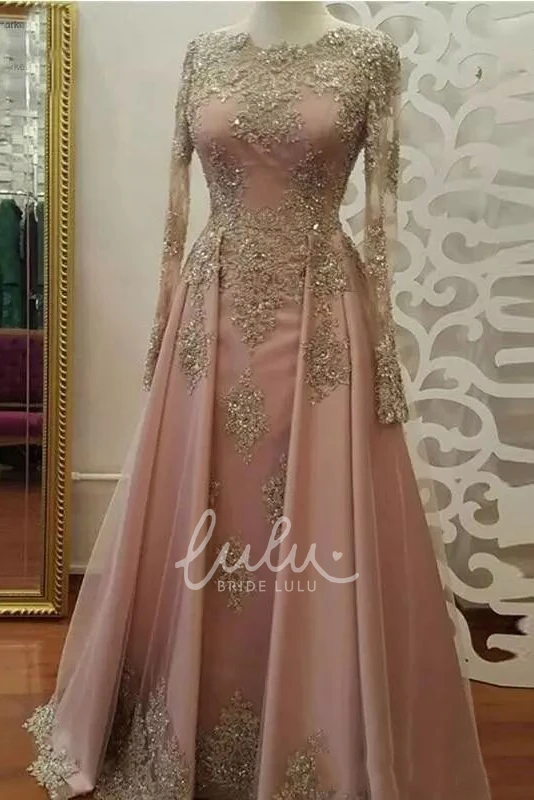 Illusion Lace A-Line Formal Dress with Long Sleeves