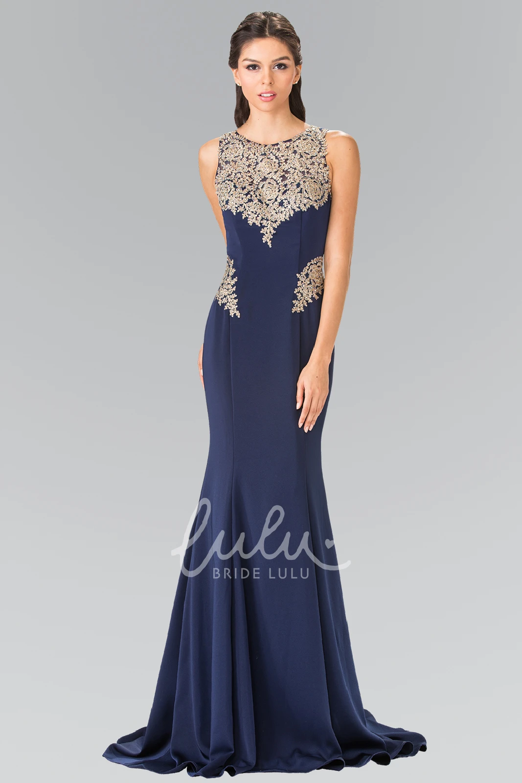 Beaded Jersey Maxi Dress with Scoop Neckline and Brush Train for Prom