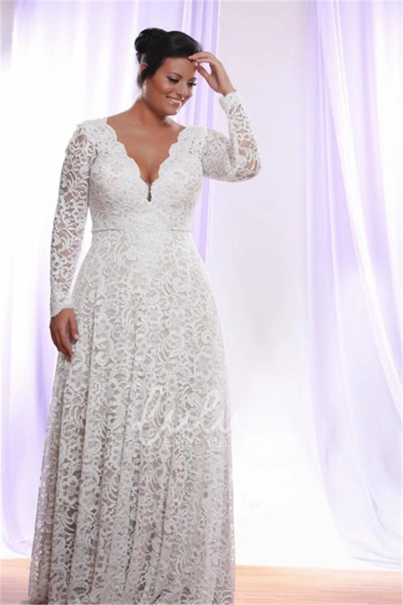 A Line V-neck Lace Zipper Low-V Back Wedding Dress