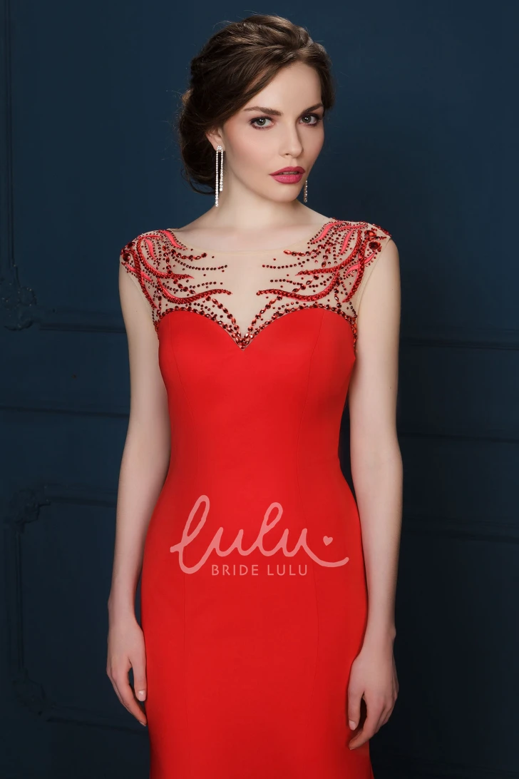 Beaded Cap-Sleeve Sheath Prom Dress with Floor-Length and Scoop-Neck