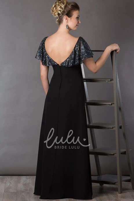Bateau Sequin Chiffon Mother Of The Bride Dress With Short Batwing Sleeve Elegant Long Dress