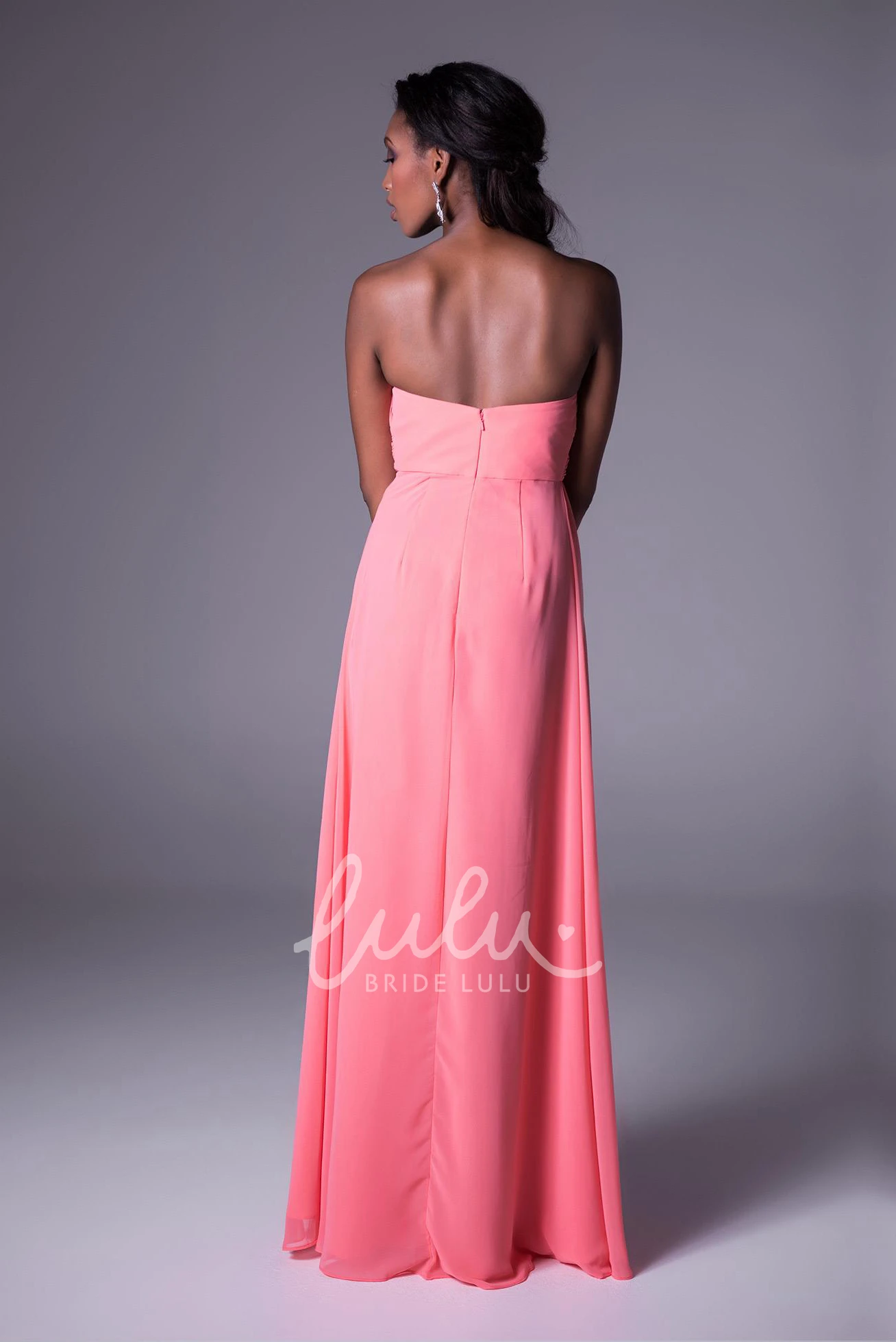 Strapless Chiffon Bridesmaid Dress with Zipper Ruched Design