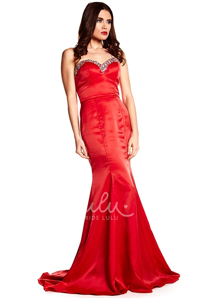Trumpet Satin Beaded Sweetheart Prom Dress Sleeveless Backless Style Unique