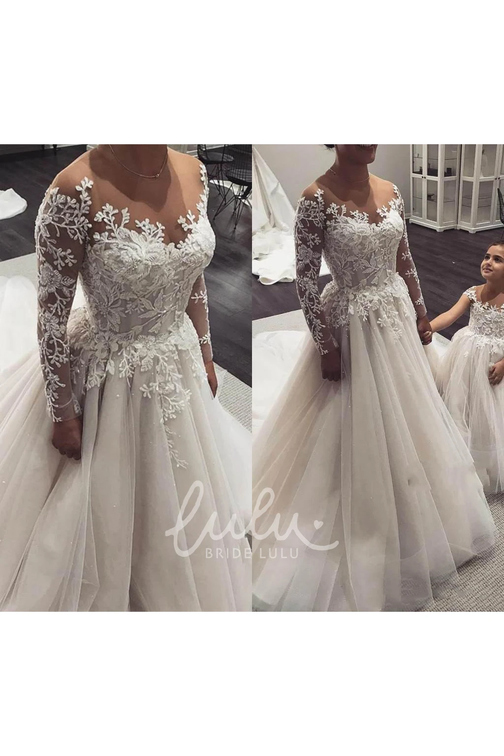 Elegant A-Line Tulle Winter Wedding Dress with Corset Back and Court Train