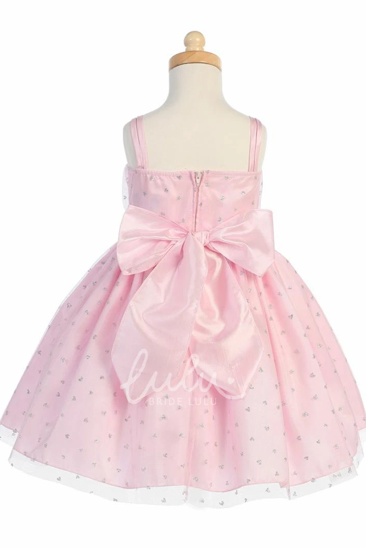 Tea-Length Tulle Flower Girl Dress with Spaghetti Straps Tiered