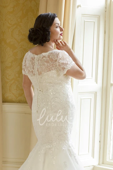 Mermaid Organza Lace-Up Bridal Gown with Removable Short-Sleeve Lace Top