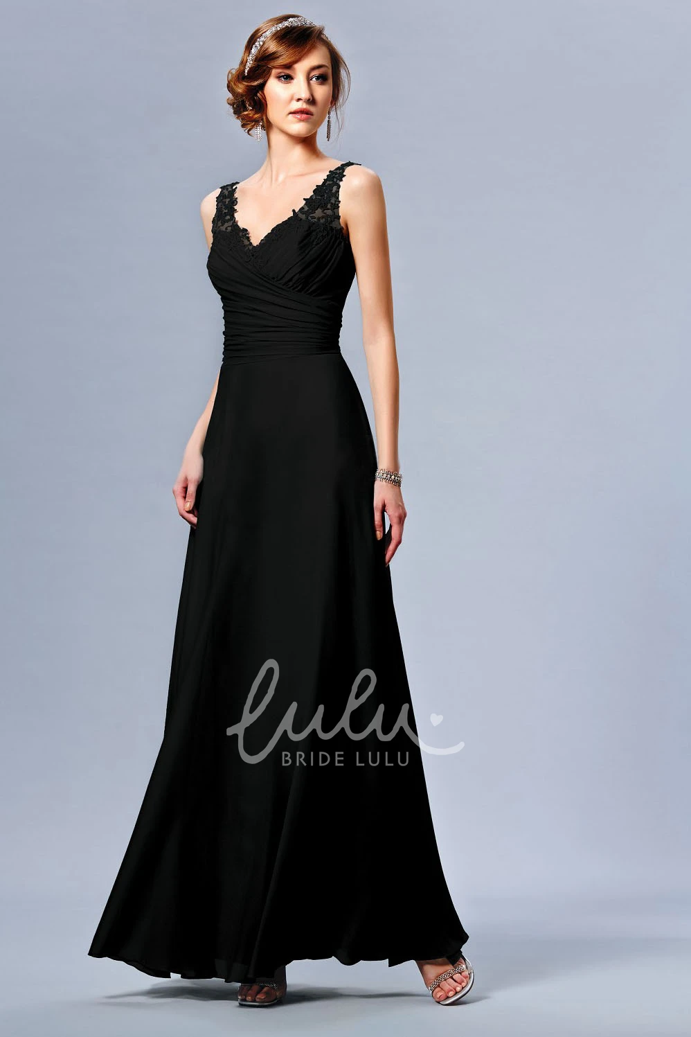 V-Neck Appliqued Straps Bridesmaid Dress Classy Prom Dress