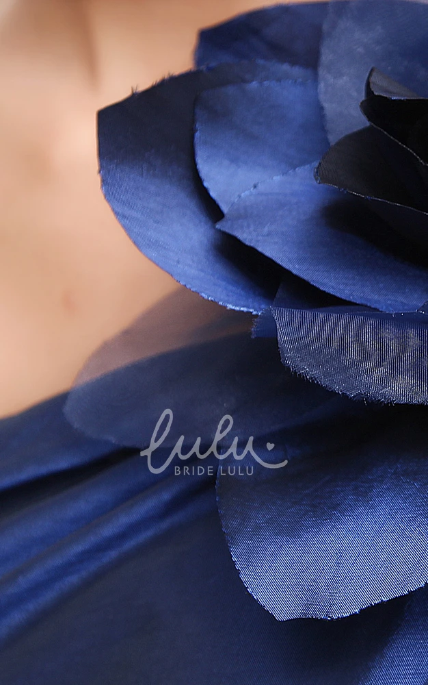 One-Shoulder Dress with Flower and Side Gathering Classy Bridesmaid Dress