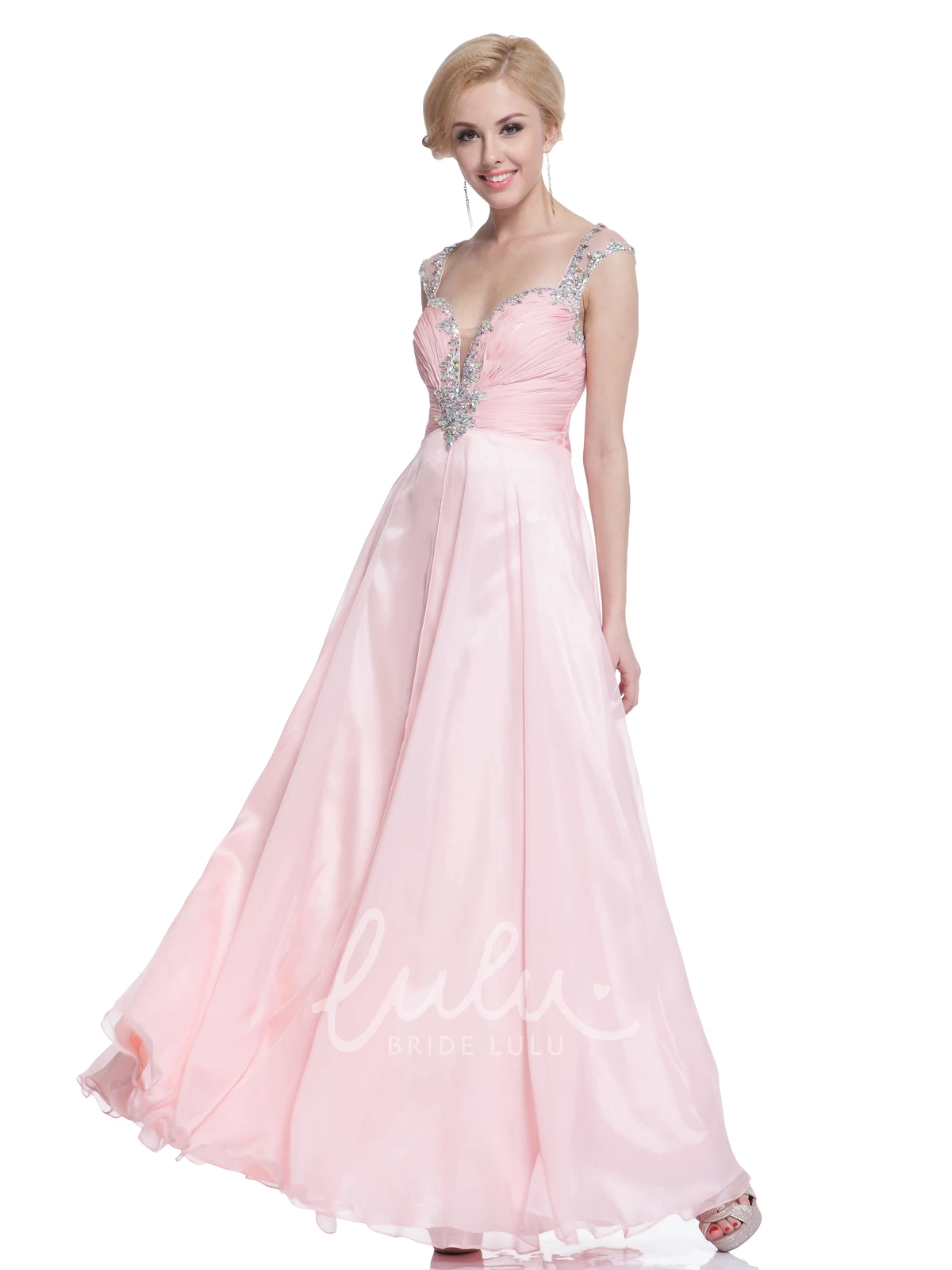 Ruched A-Line Bridesmaid Dress with Queen Anne Neckline and Keyhole