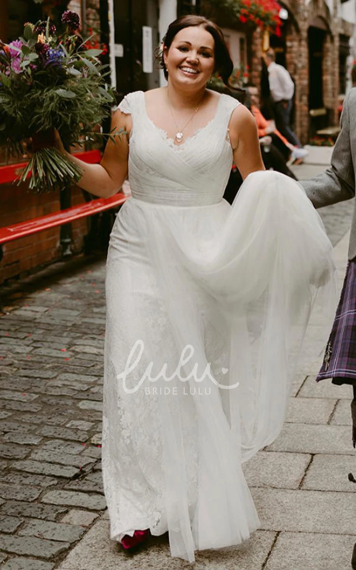 A-Line Lace Court Wedding Dress with V-Neck and Sweep Train Romantic