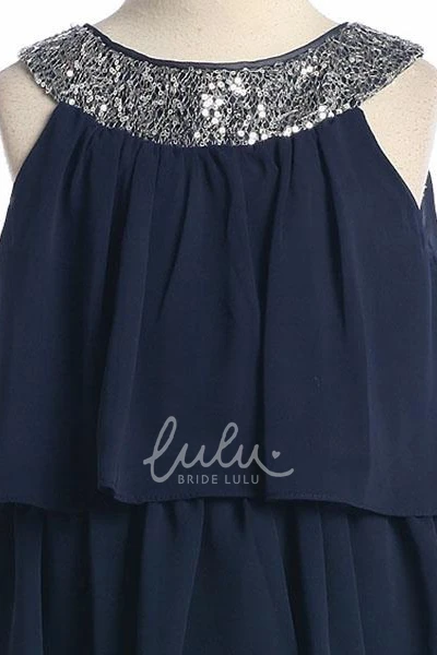 Sequin Chiffon Flower Girl Dress Ankle Length