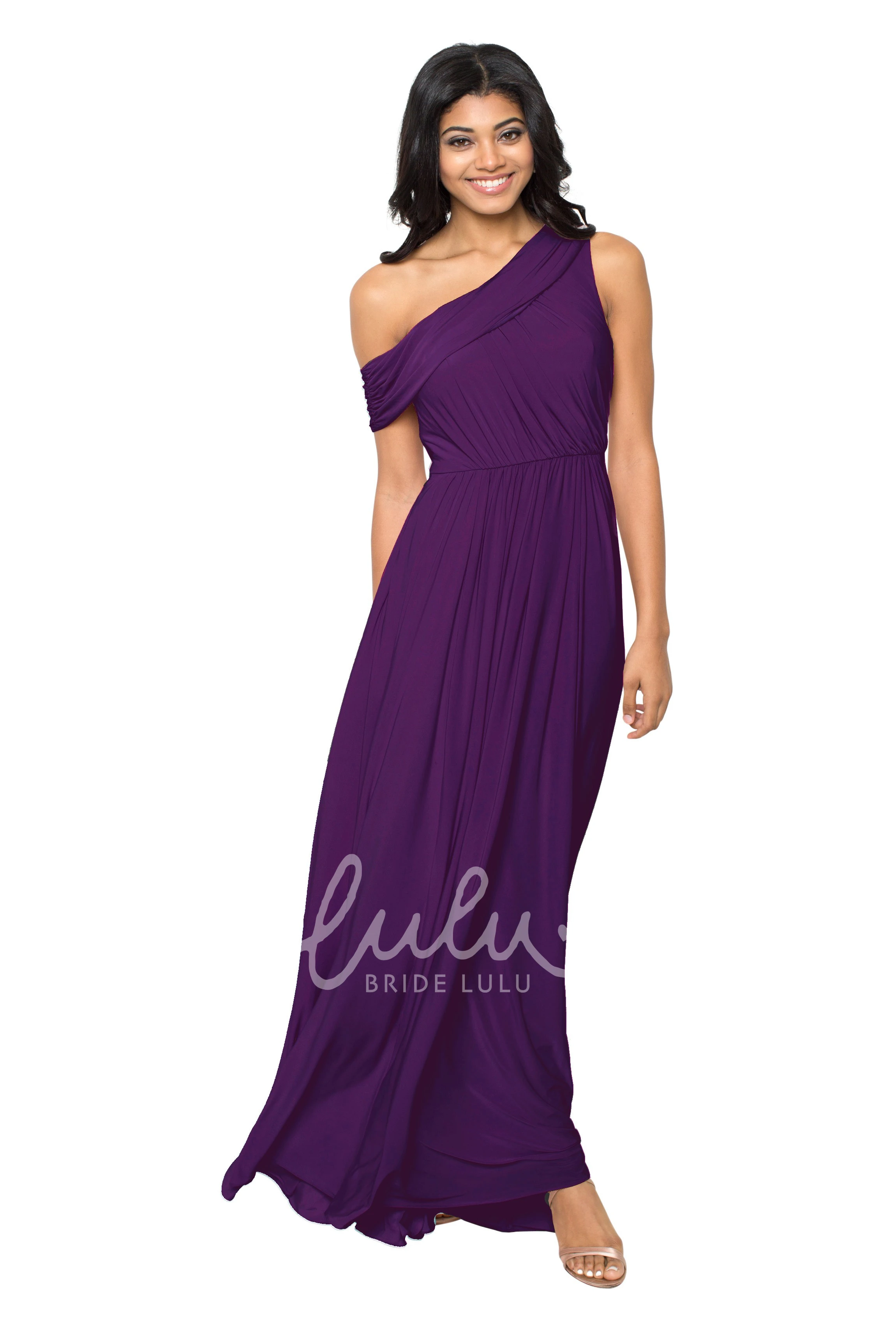 One-Shoulder Ruched Chiffon Convertible Bridesmaid Dress in Muti-Color