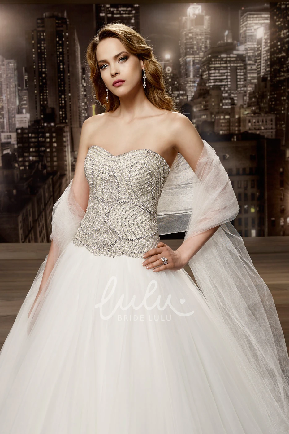 Brush Train A-line Wedding Dress with Beaded-Corset and Strapless Neckline Simple Wedding Dress