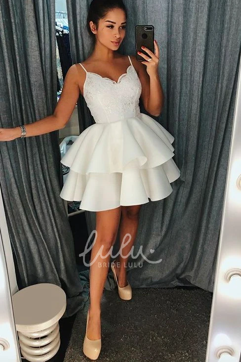 Sexy Lace Peplum Ruffled Homecoming Dress with Spaghetti Straps Mini Skirt