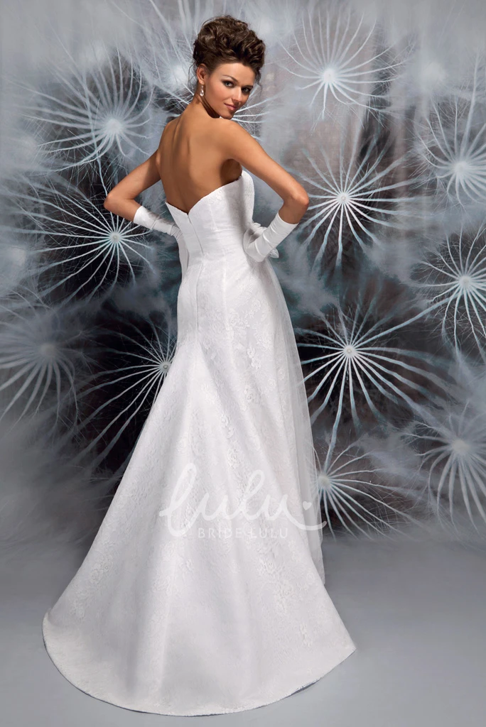 Lace Sweetheart Satin Wedding Dress with Low-V Back A-Line Floor-Length Style