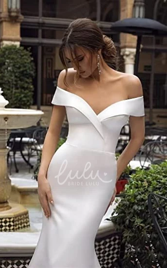 Mermaid Satin Wedding Dress with Off-the-Shoulder Short Sleeves for Country Garden Wedding Elegant Classy