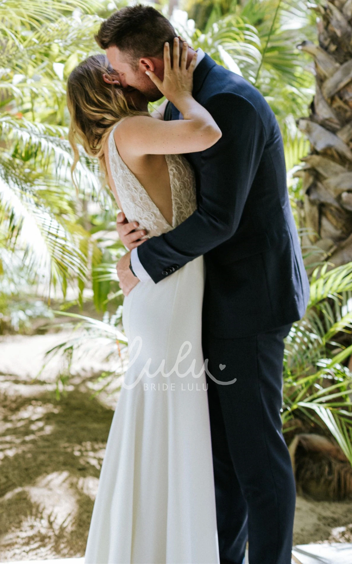 Mermaid Chiffon and Lace V-neck Sweep Train Wedding Dress Beautiful Lace Mermaid Wedding Dress with Chiffon and V-neck