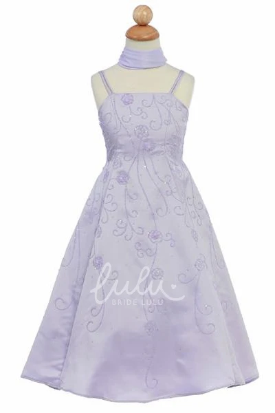 Ankle-Length Beaded Sequins&Satin Flower Girl Dress Modern Dress for Girls