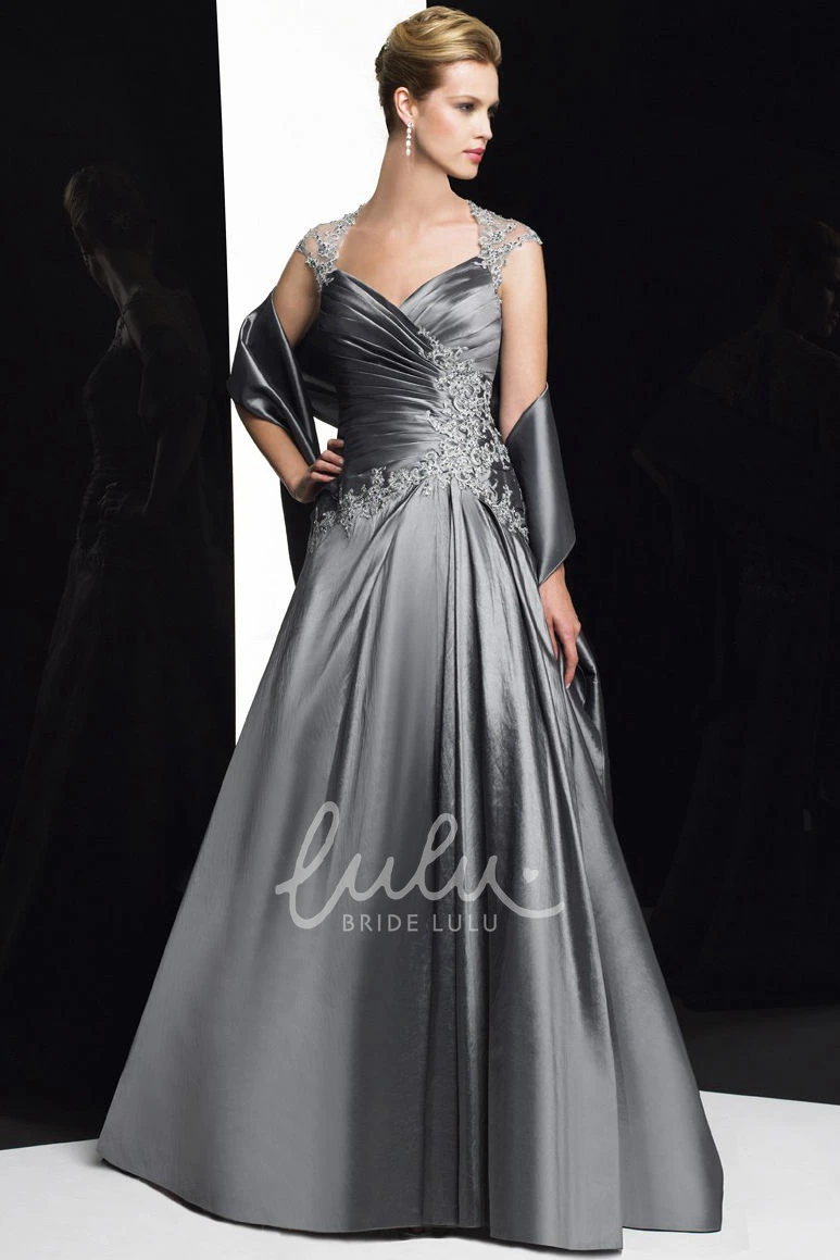 Queen Anne Satin Formal Dress A-Line Maxi Sleeveless Appliqued