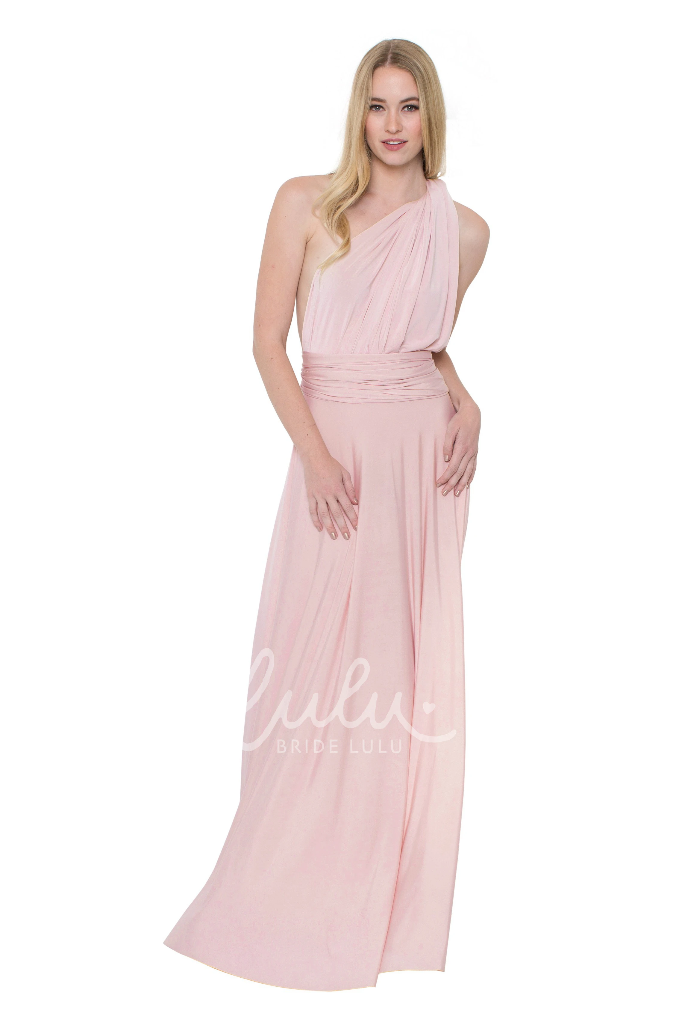 V-Neck Ruched Chiffon Bridesmaid Dress Floor-Length Sleeveless Convertible Multi-Color