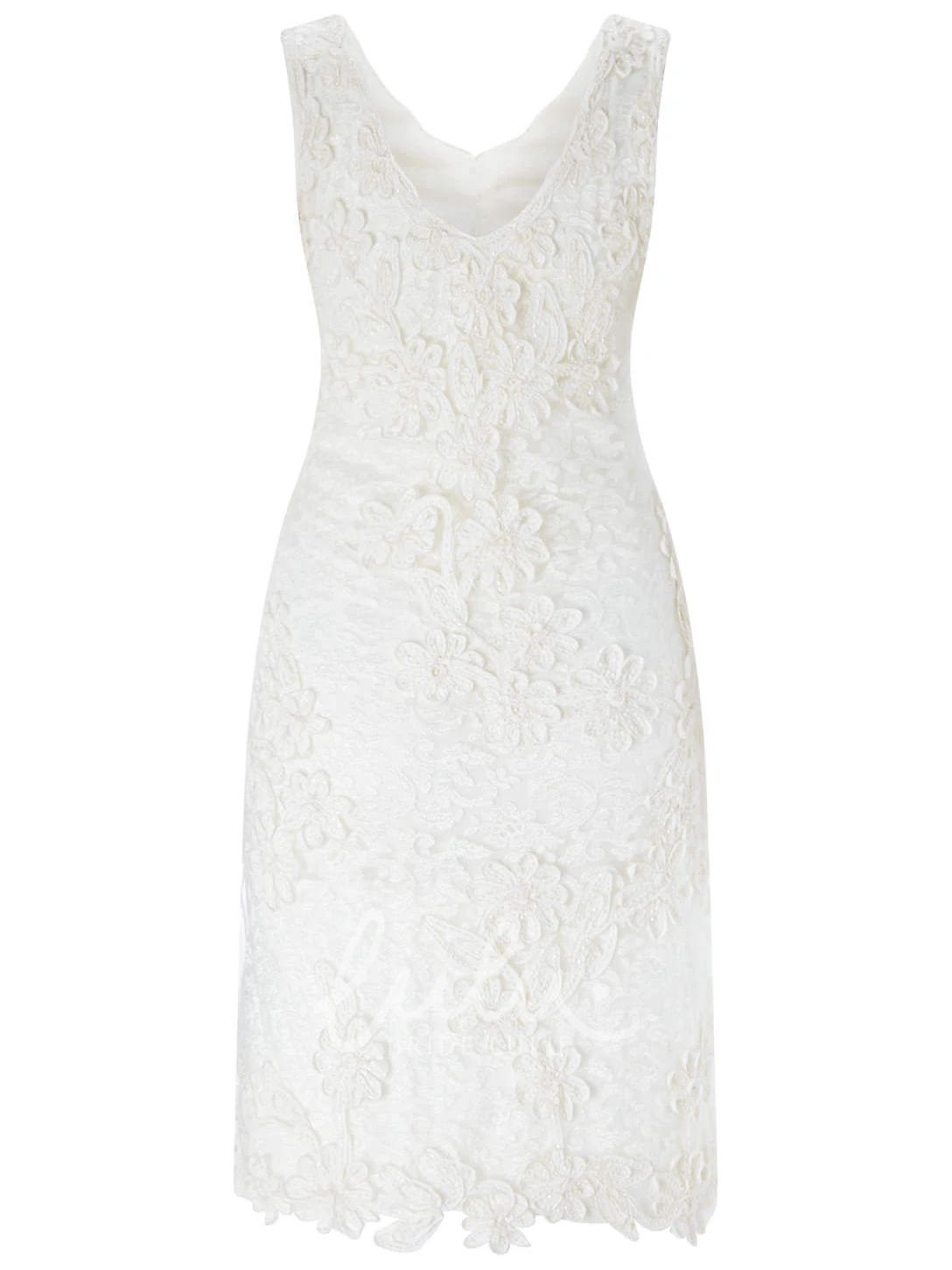 Lace Wedding Dress with V Back Appliqued Midi V-Neck