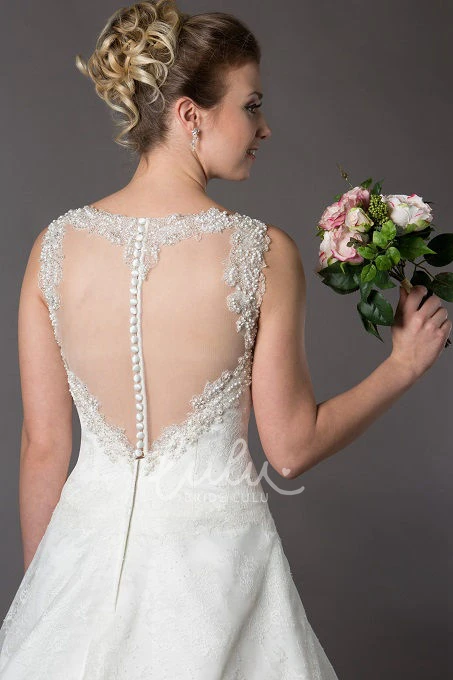 Lace A-Line Wedding Dress with Jewel Neckline and Pearl Detail