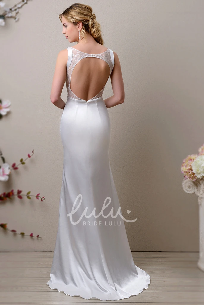 Sleeveless Satin Sheath Wedding Dress Keyhole Back Shimmering Bodice