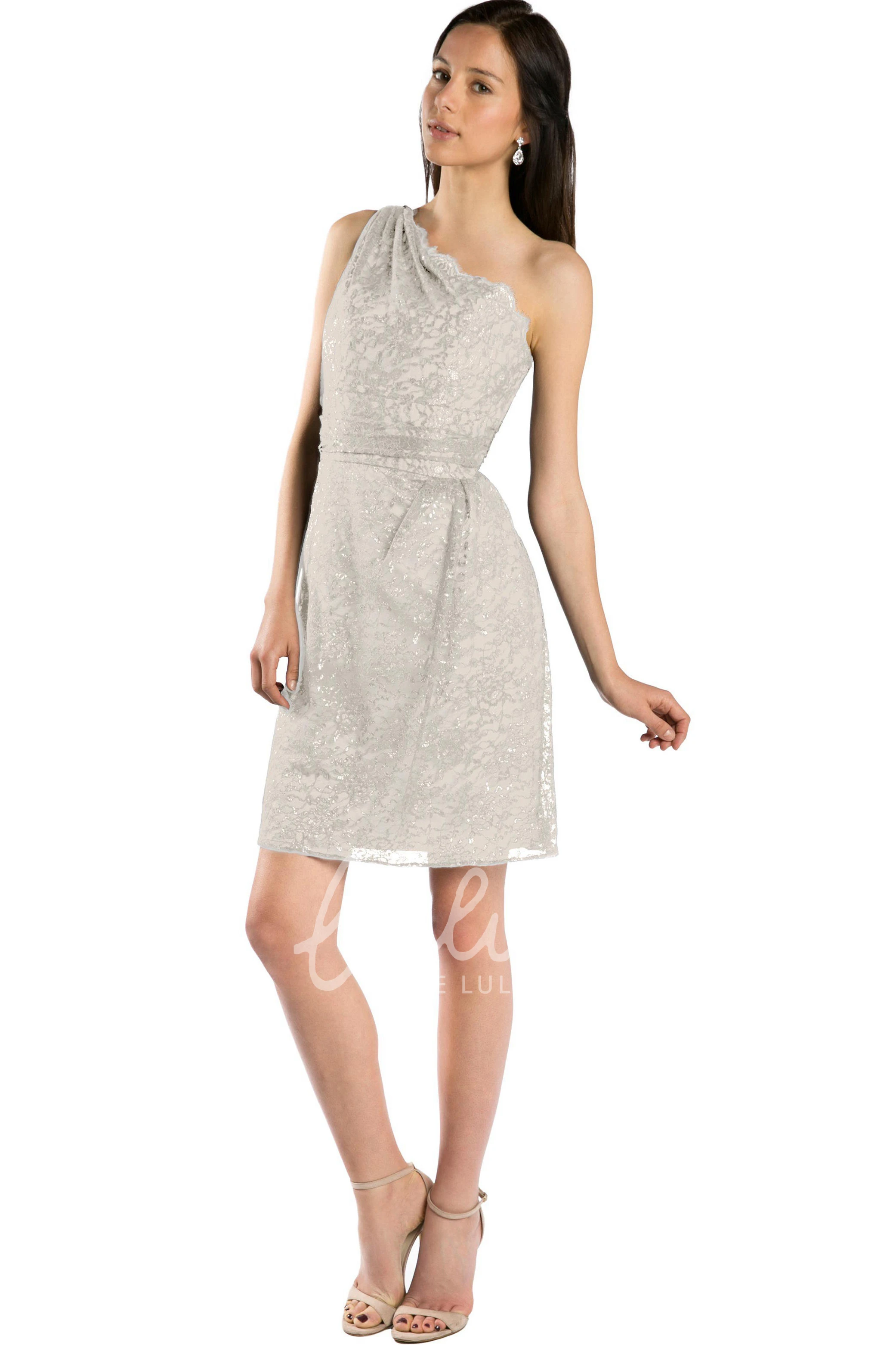 Appliqued Lace One-Shoulder Bridesmaid Dress Multi-Color Short Sleeveless Straps Convertible