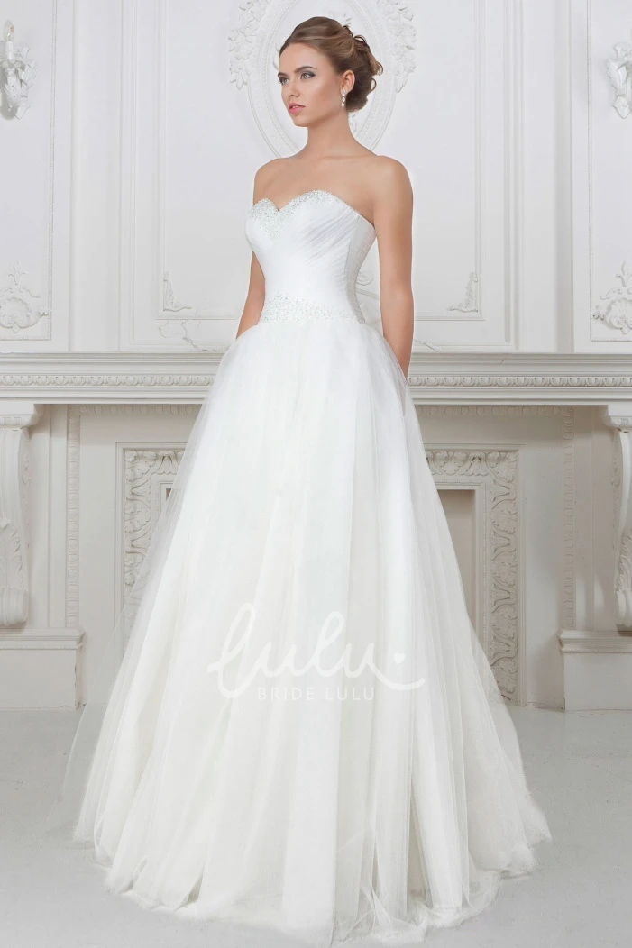 Sweetheart A-Line Tulle Wedding Dress with Beading and Bow Floor-Length