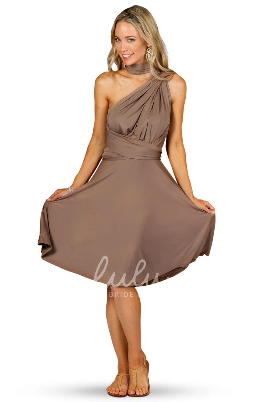 Knee-Length Halter Bridesmaid Dress with Straps Ruched Sleeveless Chiffon