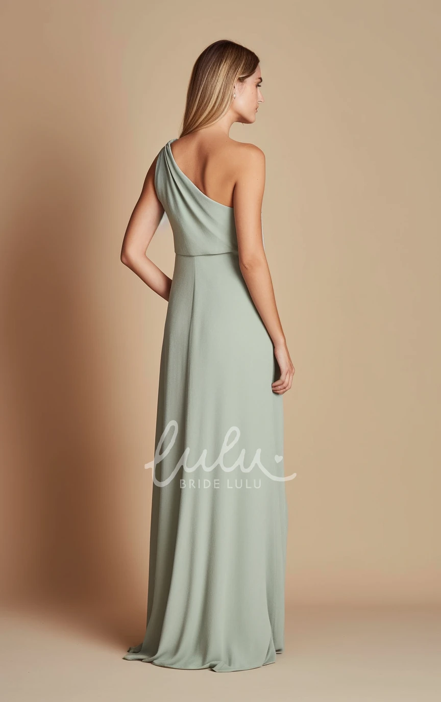 Modest Chiffon Sheath Bridesmaid Dress with One-shoulder and Floor-length in 2025
