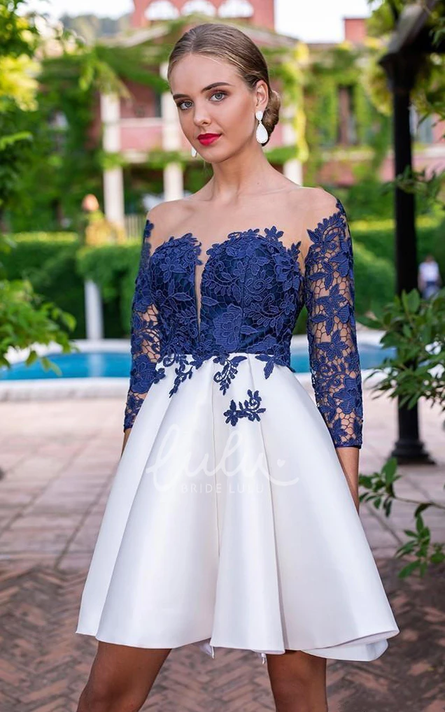 Modern Satin A Line 3/4 Length Sleeve Homecoming Dress with Lace and Flowers