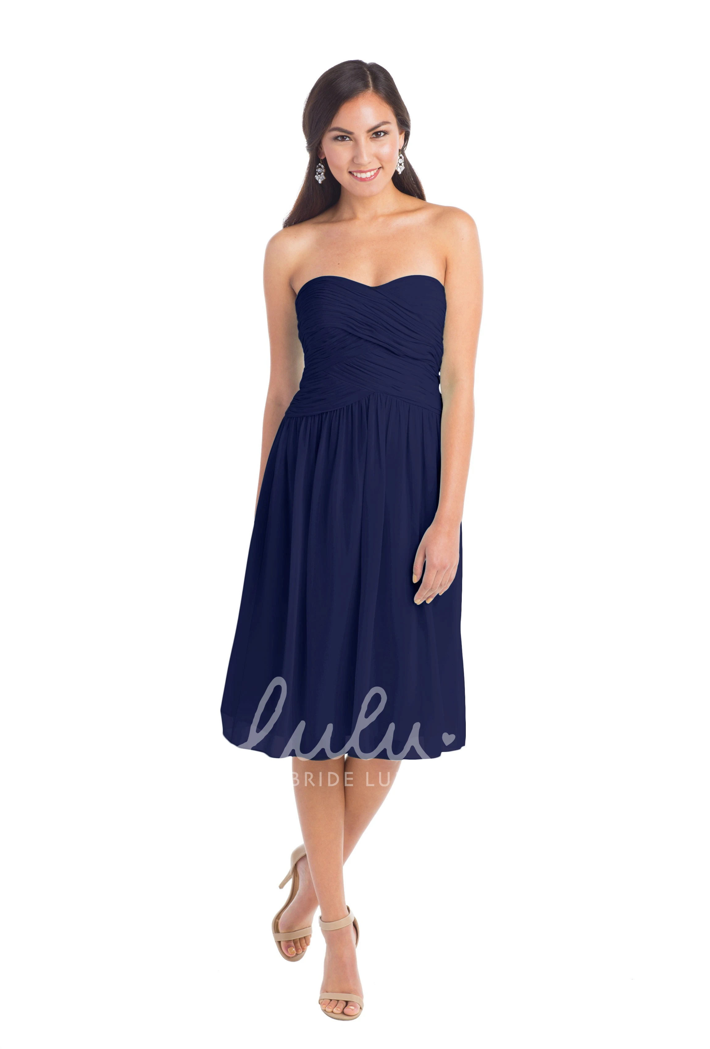 Tea-Length Sweetheart Sleeveless Chiffon Convertible Bridesmaid Dress Criss-Cross Muti-Color