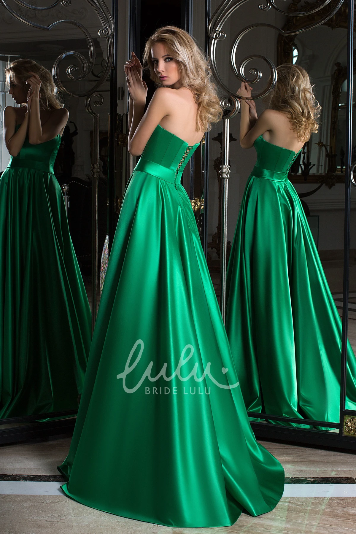 Satin A-Line Dress with Sweetheart Neckline and Lace-Up Corset Back Classy Prom Dress Women