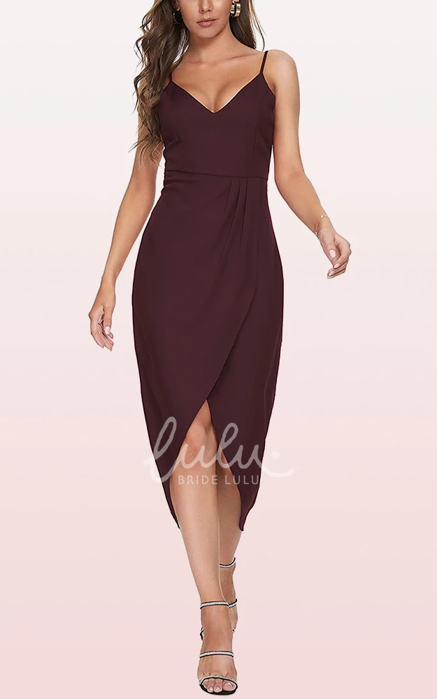 Chiffon V-Neck Bodycon Prom Dress with Draping Romantic Split Front
